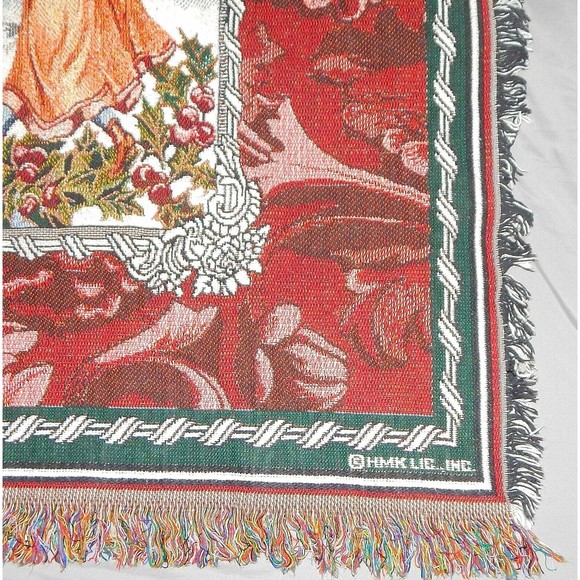 Merry Christmas Santa Claus With Children Woven Fringed Thrown 44x53 By Hallmark - Picture 5 of 12